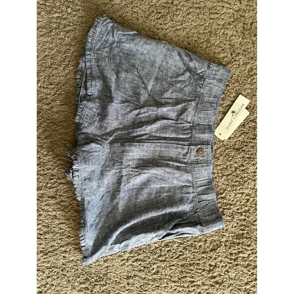 Daisy & Delilah Women XL Blue Linen Blend Ruffle Hem Elastic Waist Shorts New - Picture 3 of 7